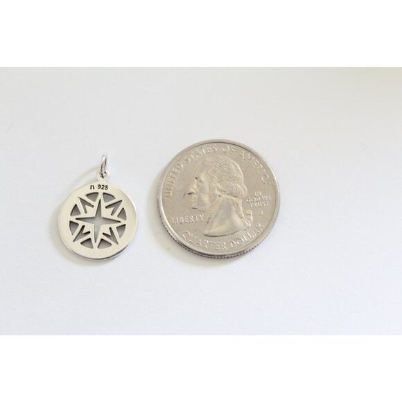 Sterling Silver Openwork Compass Pendant Charm - Picture 4 of 4